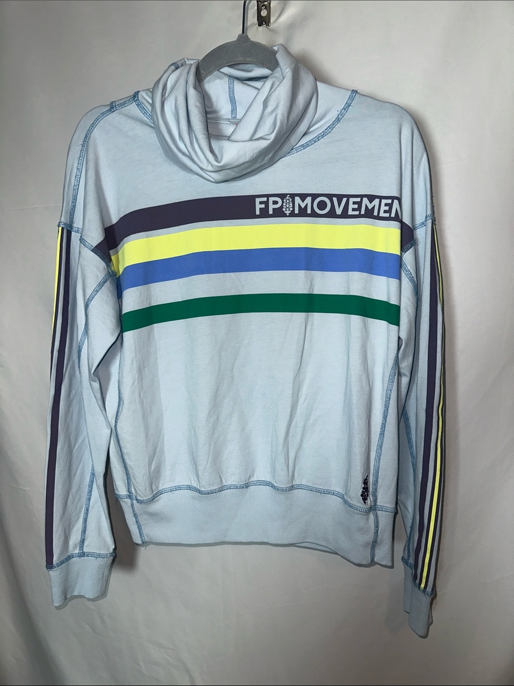 FP Movement by Free People long shot mock neck light Blue Striped Hooded Pullove